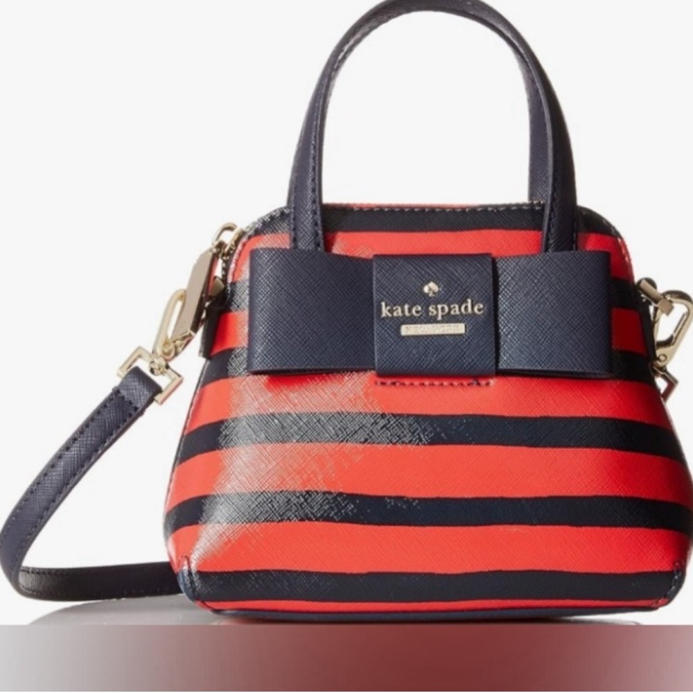 Kate Spade Red and Navy Bow Terrace Striped Satchel (mini)